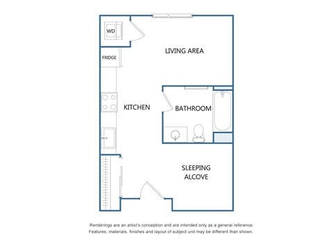 Floor plan for studio, 1 bath, 450 sqft